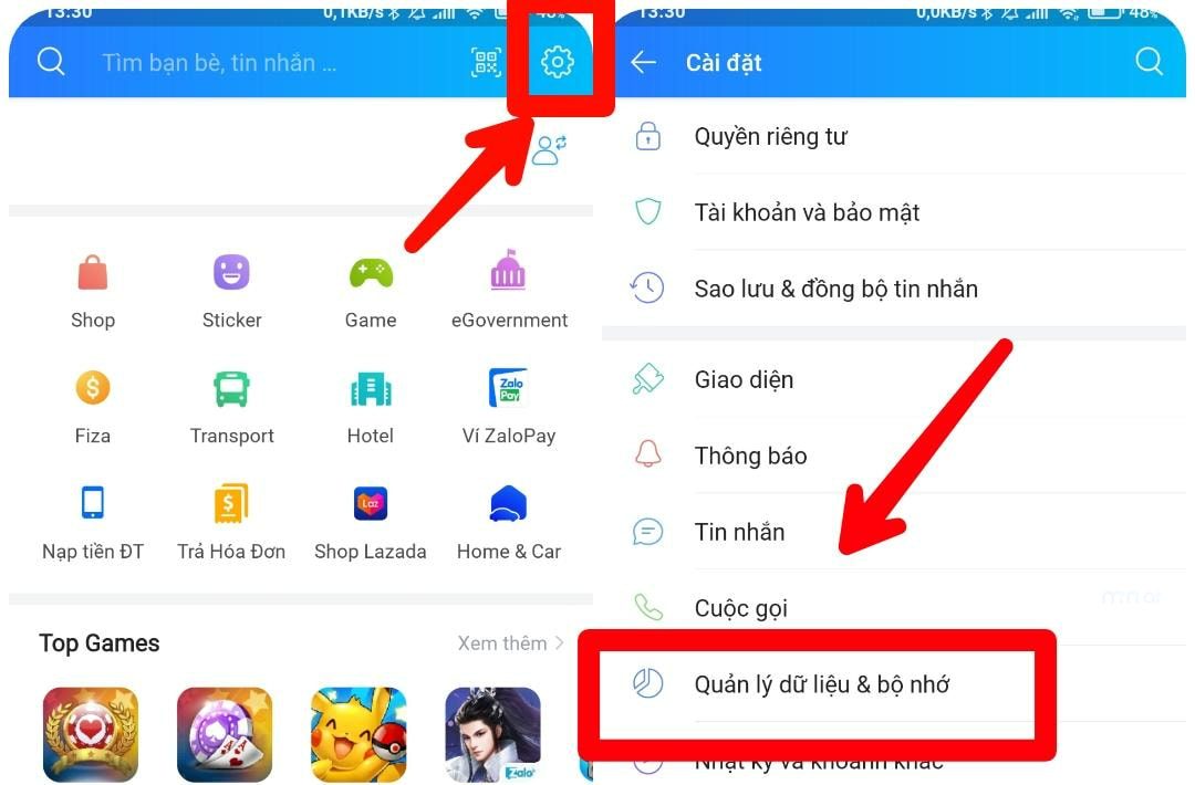 quản lý dữ liệu Zalo