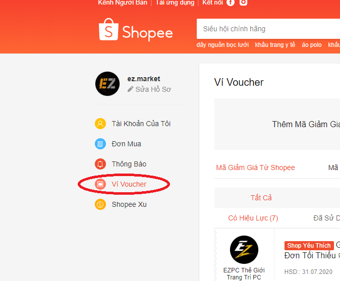 tìm ví voucher trên máy tính