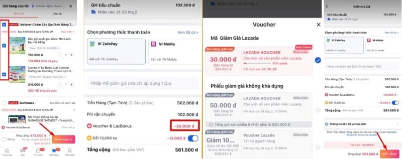 sử dụng voucher từ ví khi đang mua hàng