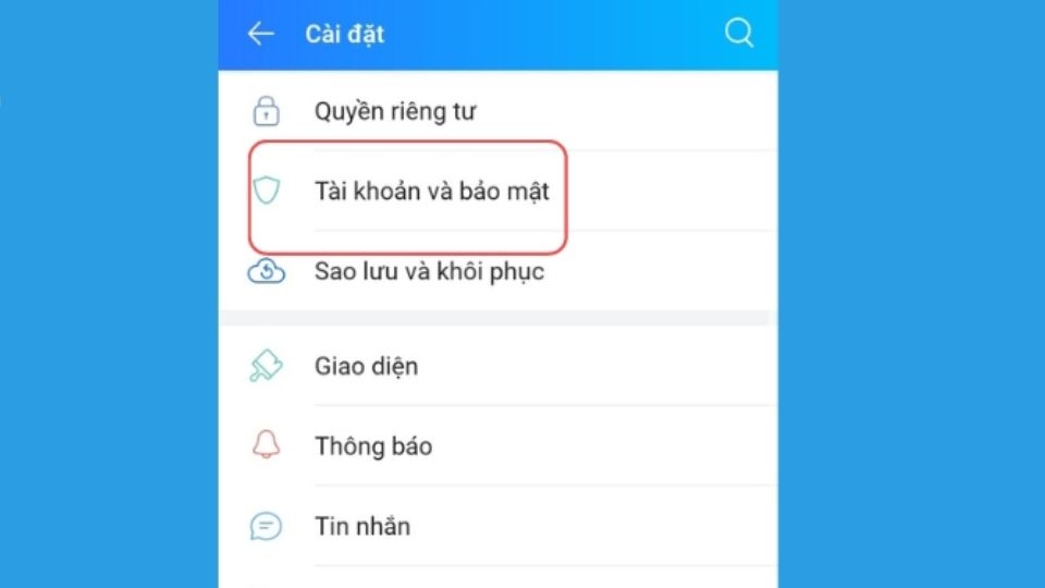 vào phần quản lý tài khoản