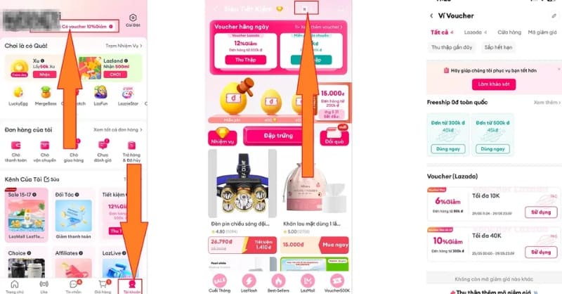 tìm ví voucher lazada ở trang cá nhân tài khoản