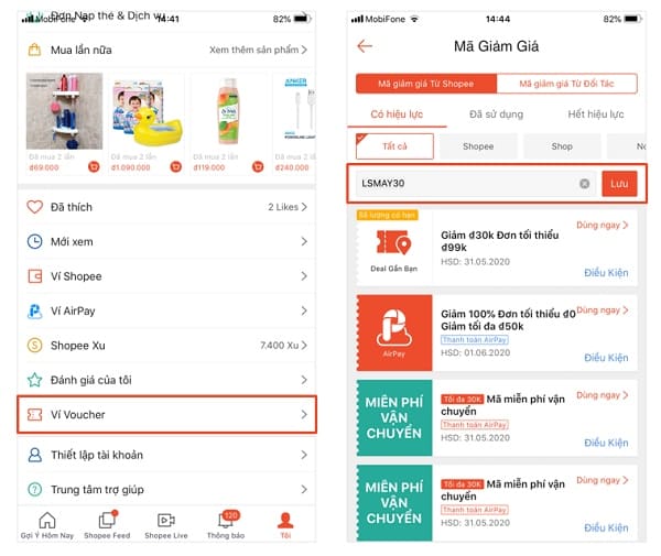 tìm ví voucher trên điện thoại